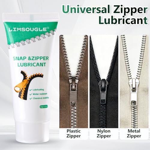 Zipper Lubricant for Plastic & Metal - Non-Staining Lube Silicone Grease for Zippers on Clothing, Wetsuits, Boat Covers, Dresses & More, Marine-Grade with Applicator Brush, 1.05 oz