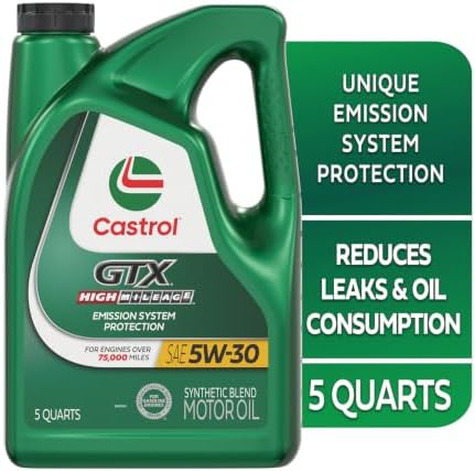 Castrol GTX High Mileage 5W-30 Synthetic Blend Motor Oil, 5 Quarts