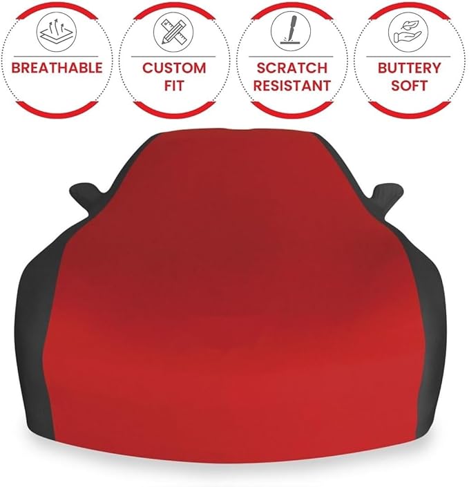 SR1 USA C6 Corvette Indoor Car Cover - Custom Fit Ultraguard Stretch Satin Sport Series - The Ultimate High End Fitment for 2005-2013 C6, Z06, ZR1, Grand Sport Corvettes (Dark Red/Black)