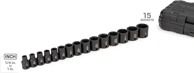 TEKTON 3/8 Inch Drive 6-Point Impact Socket Set, 15-Piece (1/4-1 in.) - Case | SID91300