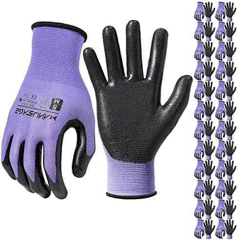 MANUSAGE Safety Work Gloves - Protective Glove for Men & Women - Ultrathin Hand Protection - For Construction, Gardening, Landscaping - Purple - Size XL - 24 Pairs