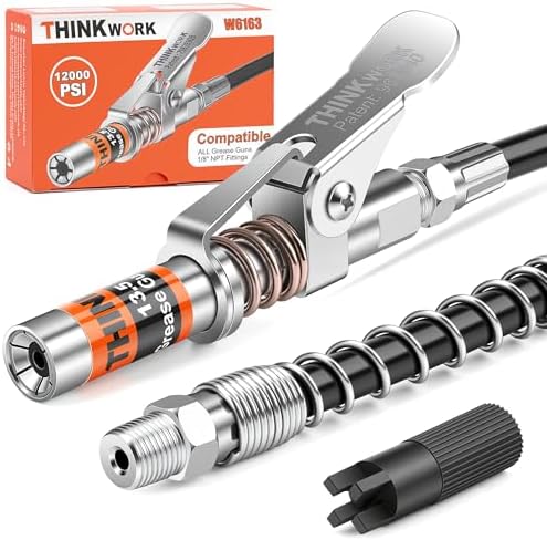 THINKWORK Strong Lock on Greases Gun Couplers with 12" Spring Flex Hose
