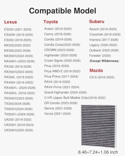 Puroma 1 Cabin Air Filter Activated Carbon for CP157 CF12157 Lexus Toyota