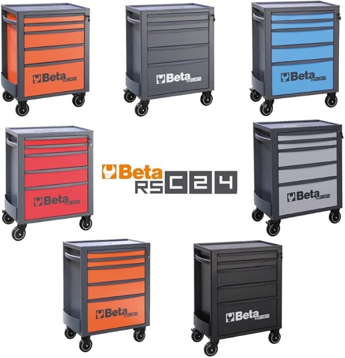 Beta RSC24 Red 5 Drawer Heavy Duty Rolling Tool Cabinet | Mobile Steel Tool Chest with Ball Bearing Slides | 1760 lbs Load Capacity | 5" Casters | Lockable Portable Toolbox | Made in Italy