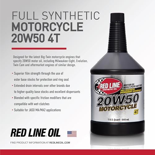 Red Line 42504 20W50 Motorcycle Oil Synthetic - Quart (12 Pack)
