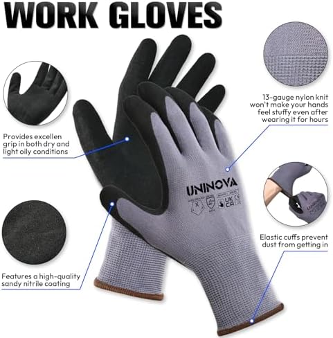 Work Gloves, Sandy Nitrile Coated, Gripped Glove for Men Women