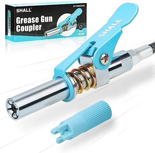SHALL Grease Gun Coupler, Quick Release & Strong Locking Grease Gun Couplers w/Zerk Fittings Cleaner, 10000 PSI High Pressure Grease Gun Tips, Compatible with All Grease Guns 1/8" NPT Grease Fittings