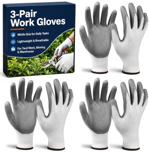 Work Gloves, Nitrile-Coated Grip for Yard Work, Moving & Warehouse, Large