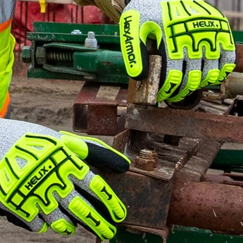 HexArmor Safety Gloves with Impact Protection | Sandy Nitrile Palm Coating | A4 Level Cut-Resistance | High Abrasion-Resistance | 13-Gauge Seamless Knit | Touchscreen Compatible | Helix 1075 | Medium
