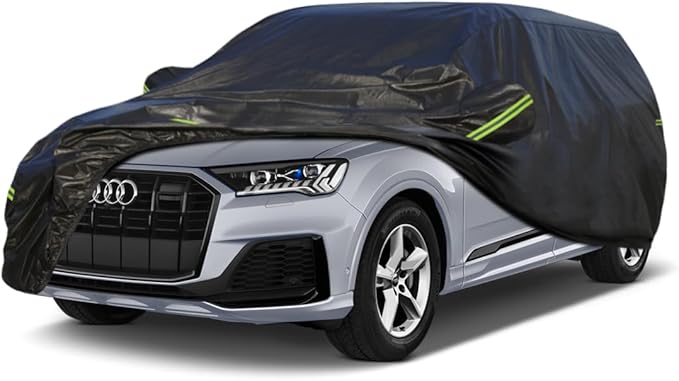 KouKou Waterproof SUV Car Cover Suitable for Audi q7 from 2005 to 2025, 7 Layers Windproof All Weather Waterproof Outdoor Cover Sun Rain UV Dust Snow Protection. Black