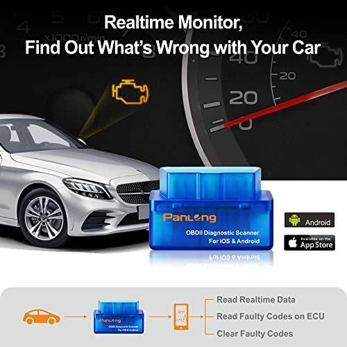 Panlong OBD2 Scanner Bluetooth for iPhone iOS Android OBDII Car Diagnostic Scan Tool Engine Fault Code Reader