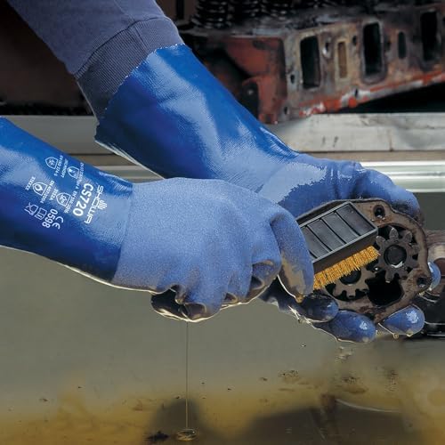SHOWA CS720 Double Coated Nitrile Chemical Resistant Safety Gloves with Poly Liner, Food Safe, 12" Length, Small (12 Pair)