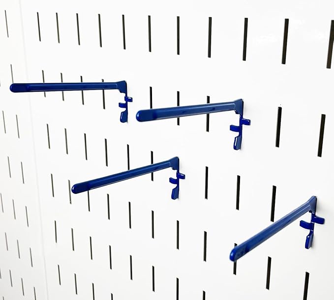 Wall Control Paint Brush Hook and Thread Spool Holder Storage Organizer Pegs Metal Pegboard - (4) Pack of Narrow 3.5-Inch Reach Slotted Peg Hooks for Paint Brushes and Spools (Blue)