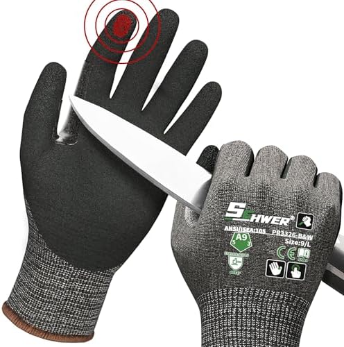 Schwer ProGuard High Level Cut Resistant Work Gloves for Extreme Protection, ANSI A9 Cut Gloves with Reinforced Thumb, Non Slip, Breathable, Durable, Touch-screen, Black 1 Pair（L 3326