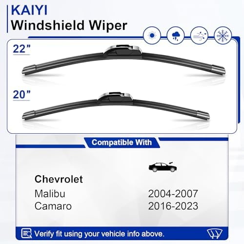 KAIYI 22" + 20" Windshield Wipers Compatible with Chevrolet Malibu 2004-2007,Camaro 2016-2023 Premium Automotive Replacement Windshield Wiper Blades 2 Pack