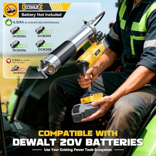 DIYtoolifz Cordless Grease Gun Compatible with DeWalt 20V Battery, 12000PSI High-Pressure with 2-in-1 Rotating Handle, 39.4" Hose & 4 Couplers for Bulk & Cartridge Grease (Tool Only)