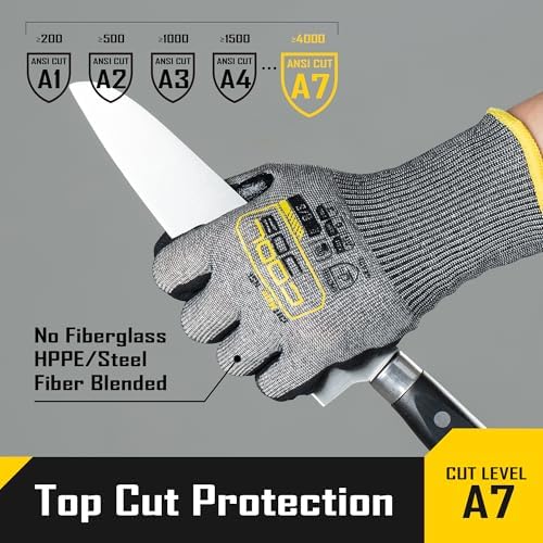 COOLJOB ANSI A7 Cut Resistant Gloves - 1/3/12 Pairs, Nitrile Rubber Dipped Safety Work Gloves with Reinforced Thumb, Non Slip, Breathable, Touchscreen, for Fishing, Gardening, Grey Large