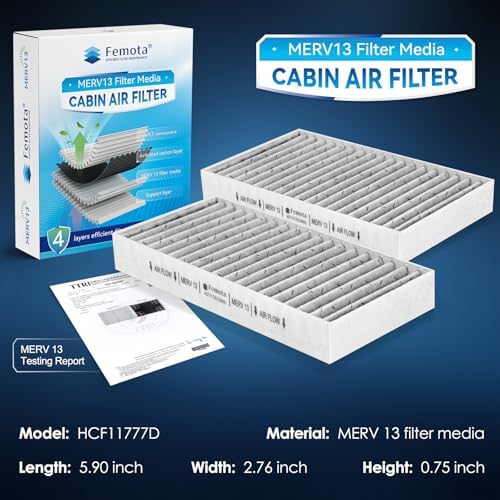 Certified MERV 13 Cabin Air Filter with Activated Carbon, CF11777 for Jeep Wrangler (2011-2017), Wrangler JK (2018), Replace: 68233626AA, 55111302AA, 68535613AA
