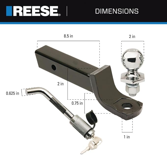 Reese Towpower 7005100 Interlock Trailer Hitch Ball Mount Security Kit, Fits 2 Inch Square Receiver, 2 Inch Drop, 0.75 Inch Rise, 6,000 lbs. Capacity