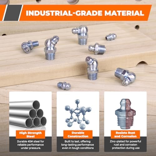 100PCS Grease Fittings Assortment, 18 Essential Sizes SAE & Metric Zerk Grease Fittings Kit– Includes UNF NPT 1/4" 1/8" M6 M8 M10, Straight 45 90 Degree for Grease Guns