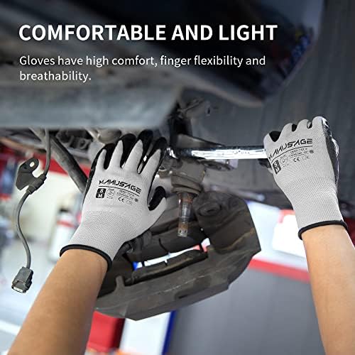MANUSAGE Safety Work Gloves - Protective Glove for Men & Women - Ultrathin Hand Protection - For Construction, Gardening, Landscaping - Grey - Size XL - 6 Pairs