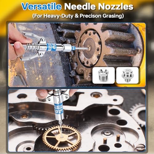 Grease Gun Coupler Kit: 2 Dual Lever Tips, 90° Adapter & 2 Needle Tips