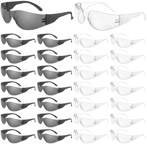 WFEANG 30 Pack Safety Glasses With ANSI Z87.1 (15 Pack Clear+15 Pack Grey)