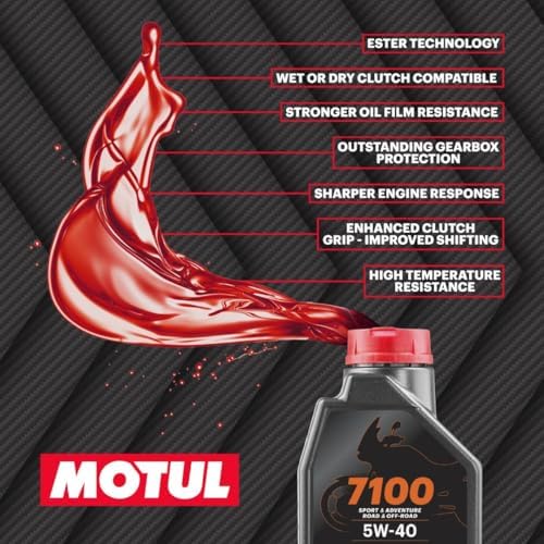 Motul 7100 4T 5W-40 100% Synthetic Ester Motorcycle Oil, JASO MA2 API SP Wet Clutch Compatible, 4 Stroke Engine Protection for BMW KTM Aprilia European Sport Adventure - 1L