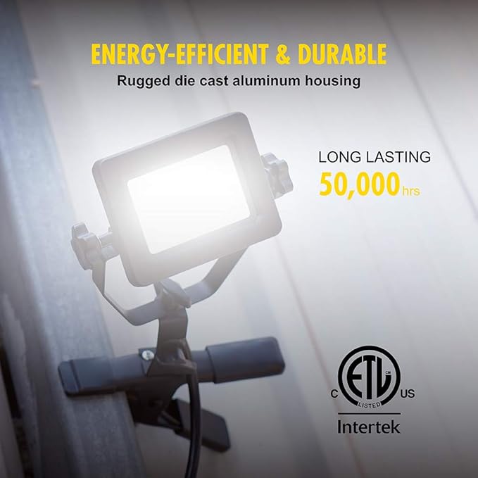 1200 Lumens Portable LED Clamp Work Light with 5ft 120V AC/60Hz Power Plug, Lightweight Design, Suitable for wet location, 10 Watts, 5000K Daylight, ETL Certified