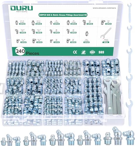 OURU 240PCS Grease Fittings Assortment Kit, SAE & Metric with Wrench Kit