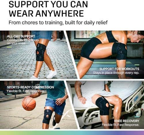Modvel Knee Brace with Side Stabilizers & Patella Gel Pads for Pain Relief and Joint Support Breathable, Non-Slip Compression Sleeve for Men & Women, Arthritis, Meniscus, ACL Recovery