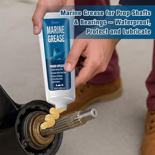 3.38 oz Marine Grease Tube, Premium Marine Grade Grease, Waterproof High Temp (0°F - 500°F) Bearing Lube for Propeller Shafts, Rudder Bearings, Trailers & Boat Maintenance (1 Pack)