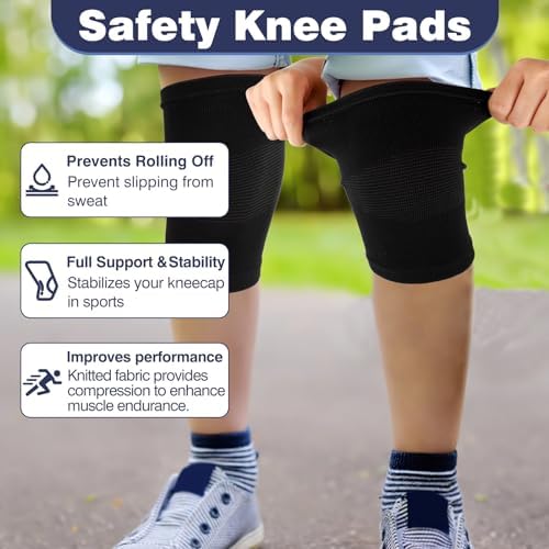 Andibro Kids Knee Sleeve Brace, 1 Pair Knee Compression Sleeve Breathable Children Knees Support Pad Elastic Soft Knees Protectors for Volleyball Football Dance Yoga Tennis Running Cycling Climbing(L)