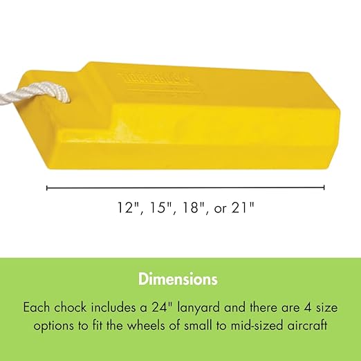 Checkers 21" Airplane Chocks, Aviation Wheel Chocks for Small to Mid-Sized Aircraft, One Tire Chock with Rope Lanyard, Durable Lightweight Urethane, Yellow, AC3521-S