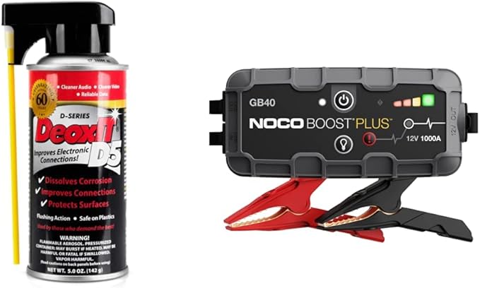 HOSA D5S-6 CAIG DeoxIT 5% Spray Contact Cleaner, 5 oz. & OCO Boost Plus GB40 1000 Amp 12-Volt UltraSafe Lithium Jump Starter Box, Portable Power Bank Charger