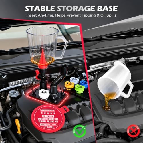 22-Piece Engine Oil Funnel Kit, Upgraded Magnetic Base, No-Spill Design
