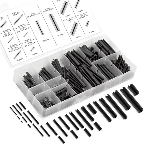 Neiko 50412A Roll Pin Assortment Set with Storage Case | 315 Pieces | SAE | Slotted Spring Steel | Black Dowel Tension Roll Pin