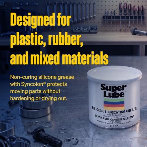 Super Lube Silicone Lubricating Grease w/Syncolon - Waterproof, All Purpose Food-Grade Grease - Rust Protection - Automotive & Industrial Maintenance - Translucent White - Canister - 14.1 oz (92016)