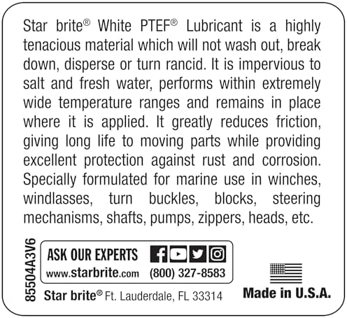 STAR BRITE Marine Grade White PTEF Lubricant - Ultimate Protection for Winches, Windlasses, Turn Buckles, Blocks, Pumps, Shafts, Zippers, Heads & More - 3.7 Oz (85504)