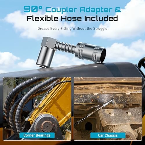 Seesii Upgraded 8000 PSI Grease Gun Kit, Quick-Release Coupler, 90° Adapter