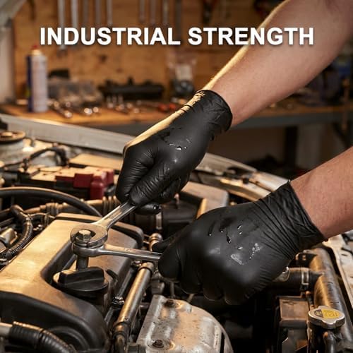 Disposable Nitrile Gloves, Chemical Resistant, Powder and Latex Free, Food Safe, Black Heavy Duty Gloves, 6 Mil, 100 Count, Large
