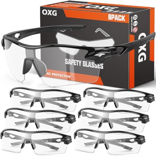 OXG 6 Pack Safety Glasses, Scratch Resistant Wraparound Lenses ANSI Z87.1 Protective Eyewear for Unisex