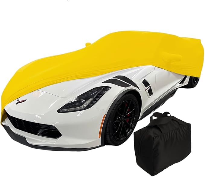 C7 Corvette Indoor Car Cover - Custom Fit Ultraguard Stretch Satin Dust Proof, High End with Storage Bag for 2014-2019 Stingray, Z51, Z06, Grand Sport Corvettes (Yellow)