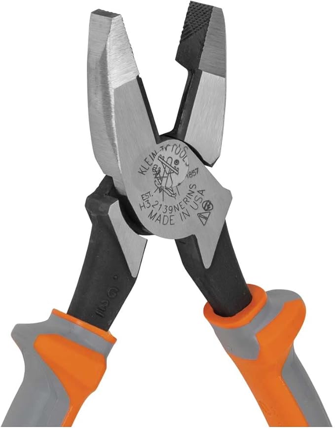 Klein Tools 2139NERINS 1000V Insulated Side Cutter Pliers, Made in USA, High Leverage Design, Induction Hardened Knives, 9-Inch