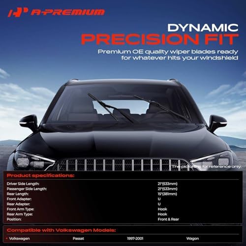 A-Premium 21"+21"+15" Windshield Wiper Blades with Wear Indicator & Towel
