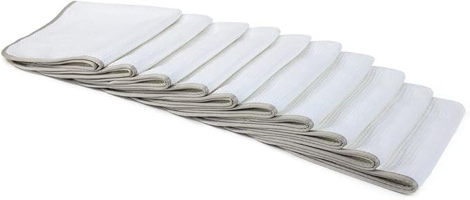 Autofiber [No Streak Freak] Microfiber Window and Mirror Waffle Towel (16"x16") (10 Pack, White)
