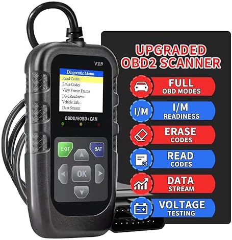 Car OBD2 Scanner Diagnostic Tool, Code Reader, Voltage Tester, Check Engine Light Fault Code, OBD2/EOBD for OBDII Protocol Car & Truck Since 1996+