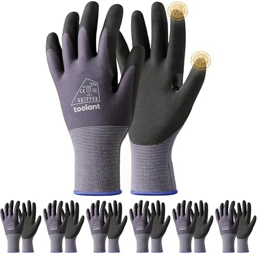 toolant Microfoam Nitrile Work Gloves with Grip, 6 Pairs, Gray, Small