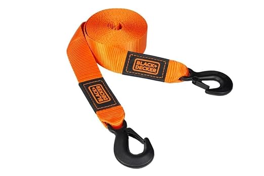 BLACK+DECKER BD1002 Black/Orange 2" x 20' Tow Strap - Heavy-Duty (9,000 lb Break Strength) for Emergency Off-Road Towing