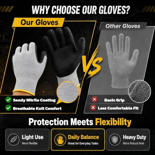 Level 5 Cut Resistant Work Gloves, Sandy Nitrile Grip, 1 Pair